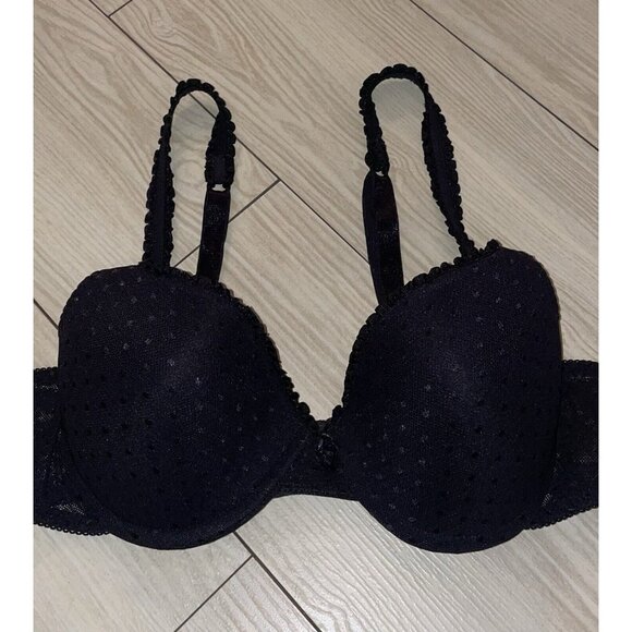 Playtex 4018 Thank Goodness It Fits Bra Lined UW Dots Mesh Womens 34C Black - Picture 3 of 6